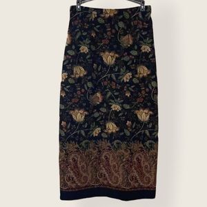 VINTAGE Black Floral Print Midi Skirt